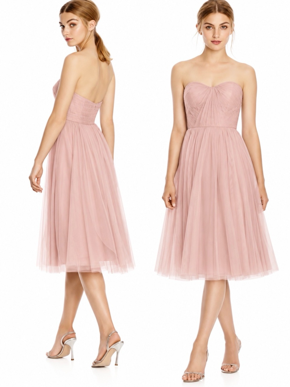 Jenny Yoo Strapless Midi Dress in Blush Pink Tulle